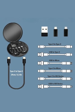 5'i 1 Arada Seyahat Kablo Seti 60w Usb Type-c Şarj Kablosu Sım Kart Kutusu, Telefon Standlı Portatif
