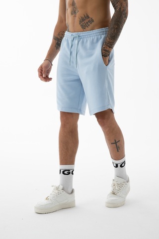 Erkek Açık Mavi Yüksek Kalite Relax-fit Rahat Kesim %100 Pamuk Bağcıklı Siyah Düz Basic Şort Açık Mavi