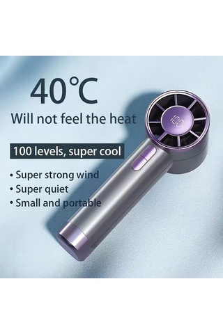 Mini Taşınabilir El Fanı 100 Hızı Turbo Masaüstü Fan Led Ekran İle Usb Pil Sey Whıte
