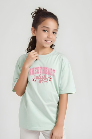 Fyk Kids Kız Çocuk Sweatheard Club Baskılı Tişört Mint Yeşil