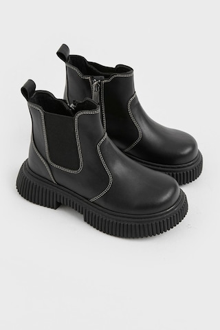 Tonny Black Kalın Tırtıklı Termo Taban Fermuarlı Lastikli Çocuk Unisex Siyah Cilt Chelsea Bot Tbgrf005 Siyah Cilt