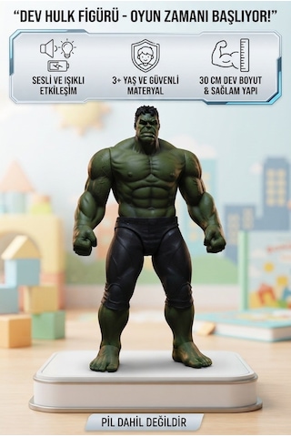 Sesli Işıklı 30 Cm Hulk Oyuncak Figür Pilli Dev Kahraman Eğlenceli Aksiyon Figürü
