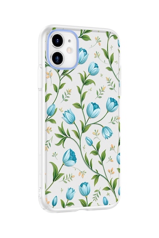 Apple Uyumlu iPhone 11 Kılıf Kamera Korumalı Desenli Zore Klip Kapak - Mavi Lale -