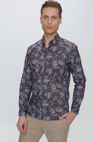 Efor G 1531 Slim Fit Kahve Spor Gömlek Kahverengi