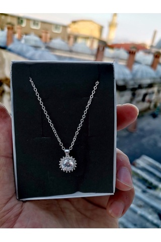 Ervanur Gümüş Kaplama Zirkon Tektaş Kadın Kolye Gümüş