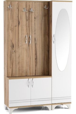 Rüya Aynalı Askılıklı Raflı Ayakkabılık Portmanto 112x35x190cm Beyaz