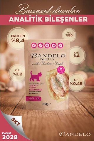 Tavuklu Yavru Kedi Yaş Maması - Jöle İçinde Vitamin İlaveli %100 Hayvansal Protein, 85 Gr X 24 Adet