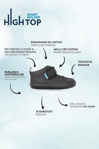 Smart Walker High Top Süper Mat Siyah Barefoot Çocuk Bot-süper Mat Siyah
