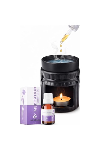 3 Lü Set Seramik Buhardanlık Seti Meditasyon-plates-yoga Seti - Seramik Yağdanlık + Aroma Terapi Oil + Dekoratif Mum - Rahatlatıcı Ortam Aksesuarı 000 Açık Krem