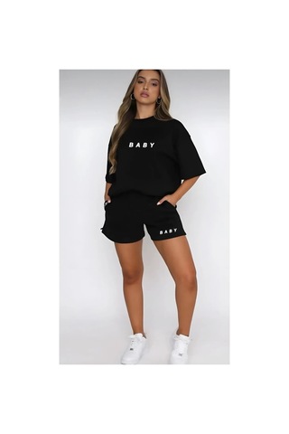 Medinenur Kadın Baby Baskılı Tshirt Şort Takım Siyah