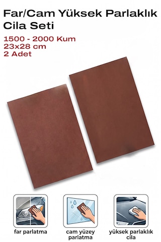 1500-2000 Kum Tabaka Zımpara 23x28 Cm 2 Adet Far Ve Cam Cila Seti