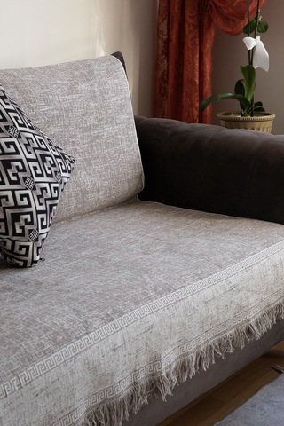 Liva Pamuklu Saçaklı Koltuk - Çekyat Örtüsü 170x220 - Kahve Kahverengi