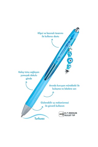 Xberry Jel Kalem Charmlı - 07mm Yuvarlak Uç Turkuaz