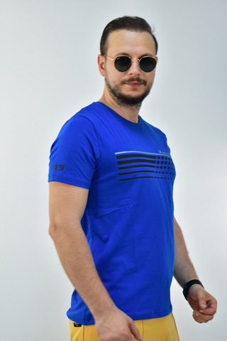Escetic Erkek Saks Mavisi Slim Fit T-Shirt-3295