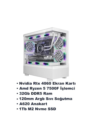 Ramtech V3 R5-7500F 32 GB 1 TB M2 SSD 8 GB RTX4060 Free Dos Masaüstü Oyuncu Bilgisayarı