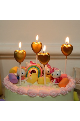 4 Adet Gold Kalpli Pasta Mumu Kalpli Doğum Günü Pasta Mumu Gold Pasta Mumu Kalpli Mum Gold Candle Renkli