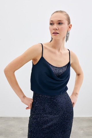 Sateen Degaje Yaka Bluz - Lacivert-135514 Lacivert
