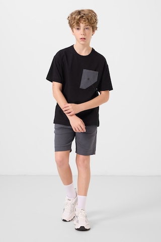 Siyah-gri Pamuklu Oversize Fit Dokuma Hafif Esnek Chino Erkek Çocuk Şort Takım - 11278 Siyah - Gri