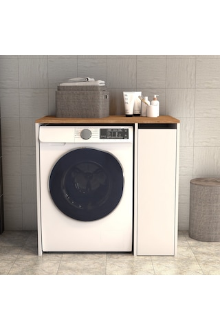 Atlas Çekmeceli Raflı Çamaşır Makinası Dolabı Çam Beyaz - Bdl0503 Beyaz