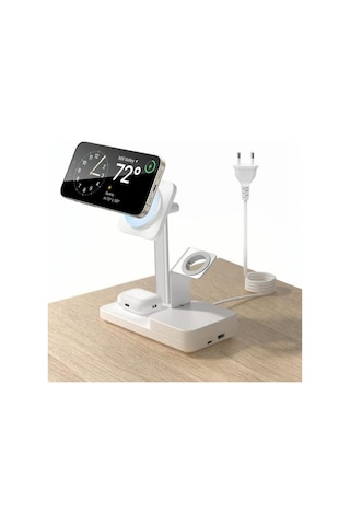 65w Magsafe 5 İn 1 Şarj Standı Halolock iPhone + AirPods + Apple Uyumlu Watch + Type-c + Usb-a - Beyaz
