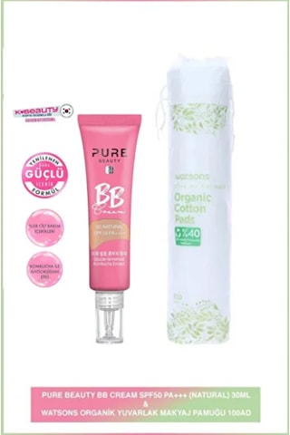 Pure Beauty Bb Krem, Spf50, Pa++++, 02- Natural 30 Ml + Watsons Organik Makyaj Pamuğu 02 Natural