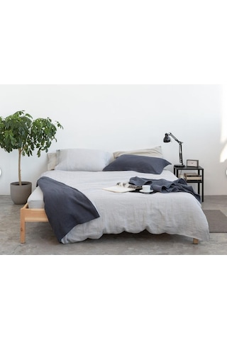 Lacivert-naturel% 100%100 Pamuklu Yıkamalı Vintage Çift Kişilik Nevresim Takımı, 200 X 220 Çok Renkli