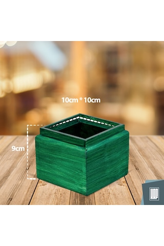 Kaf Ahşap Dekoratif Mini Saksı / Küp / Zümrüt Yeşili