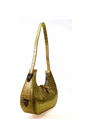 Kadın Rugan Deri Baget Cherry Bag Kol Çantası - Dore Altın