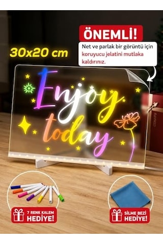 Shopexxtra Led Işıklı Şeffaf Çizim Tableti Ve Yazı Tahtası - 30x20 Cm, Ayarlanabilir Standlı Akrilik Not Panosu, Çok Renkli