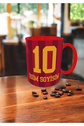 Galatasaray Temalı Kişiye Özel Kupa İsim & Numara Yazılabilir Taraftar Çift Kupa Tasarımı İsimli Taraftar Kupa Kırmızı