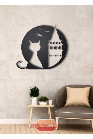 Galata Kulesi&Kedi Görselli Metal Tablo
