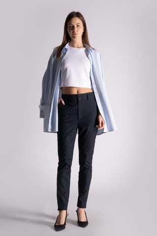 Braccas Kadın Yandan Cepli Pamuklu Chino Yüksek Bel Slim Fit Pantolon Siyah Siyah
