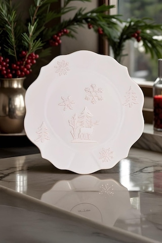 Karaca New Year Yılbaşı Snowy Servis Tabağı 29 Cm Beyaz