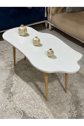 Asimetrik Bulut Model 120x60 Cm Ahşap Oval Ayaklı Beyaz