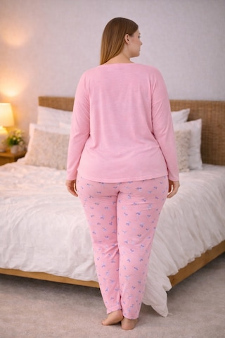 Nisanca Kadın Büyük Beden Uzun Kollu Rahat Pijama Takımı Yumuşak Dokulu Konforlu Ev Giyimi Pudra