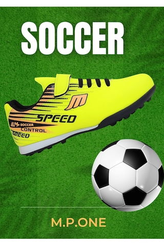 1753-1368 Bantlı Çocuk Halı Saha Futbol Ayakkabısı Sarı Çok Renkli