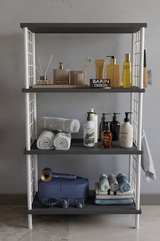 4 Katlı Çevir Kur Beyaz Metal Telli Banyo Rafı Çok Amaçlı Düzenleyici, Organizer Stand Banyo Dolabı Antrasit