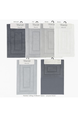 Pamuk Tufting 2'li Klozet Takım,banyo Seti,paspas Seti, Çerçeve G