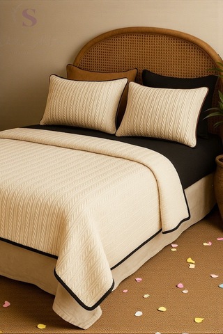 Siyah-krem Örgü Desen Çift Kişilik Nevresim Takımı Pike Tkm Çok Renkli