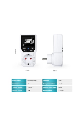 Wellhise Tm07 Dijital Zaman Ayarlı Priz - Va Ekranlı 24 Saat Programlanabilir 16a 3680w