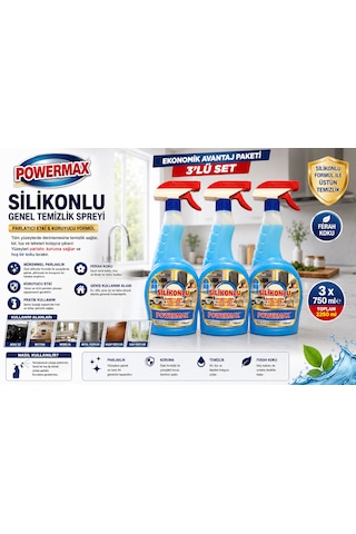 Powermax Silikonlu Yüzey Temizleyici 750 Ml X3 Set Çok Amaçlı Silikonlu Temizlik Ürünü