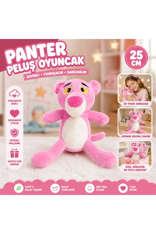 Panter Peluş Oyuncak 25 Cm Yumuşacık Dokulu Sevimli Pembe Peluş Çok Renkli