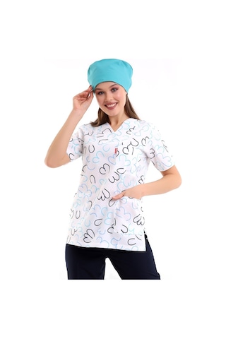 Zarf Yaka Desenli Üst - 5313 Beyaz Çizgili-6939