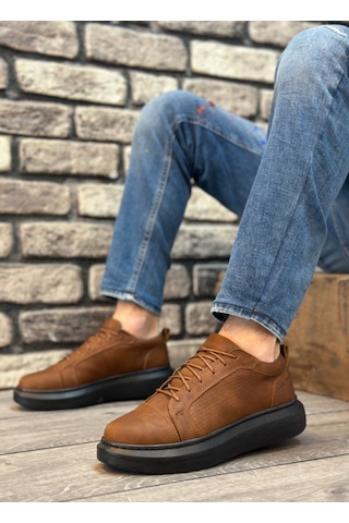 Ba0548 Boa Kalın Yüksek Taban Taba Siyah Bağcıklı Spor Erkek Ayakkabı Taba