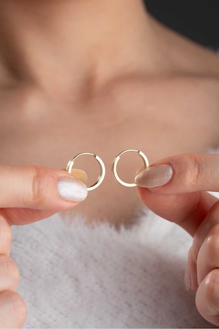 Bayar Gold 14 Ayar Altın Düz Halka Gizli Kilit Küpe 1.5 Cm Sarı Altın