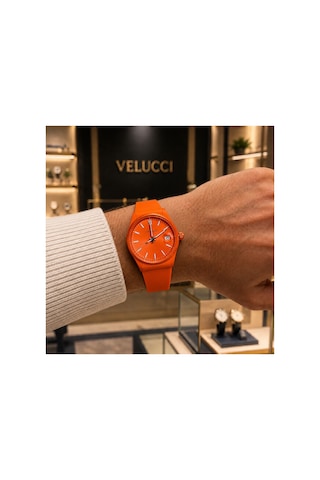 Velucci Yankı Silikon Kordon Unisex Kol Saati Turuncu Kadran Takvimli Analog