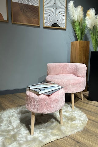 Berlin Çay Seti Pembe Rengi Berjer Ve Puf Takımı Salon, Ofis, Balkon - 2'li Takım