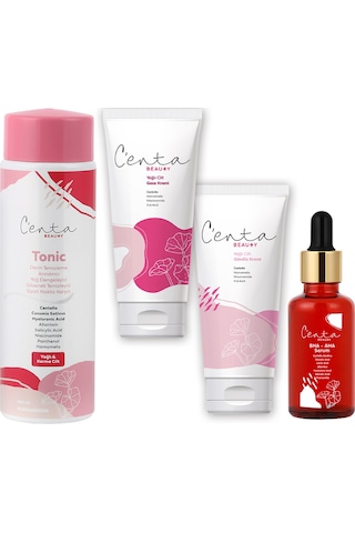 C'enta Beauty Yağlı Ciltler İçin Gece Bakım Kremi 50 ML + Gündüz Kremi 50 ML + Bha-Aha Serum 30 ML + Tonik 200 ML