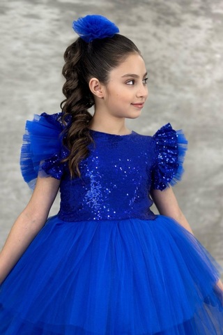 Pullu Kuyruklu Tütülü Kız Çocuk Elbisesi 001