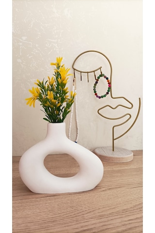 Mini Beton Saksı - Yapay Çiçekli - Sarı